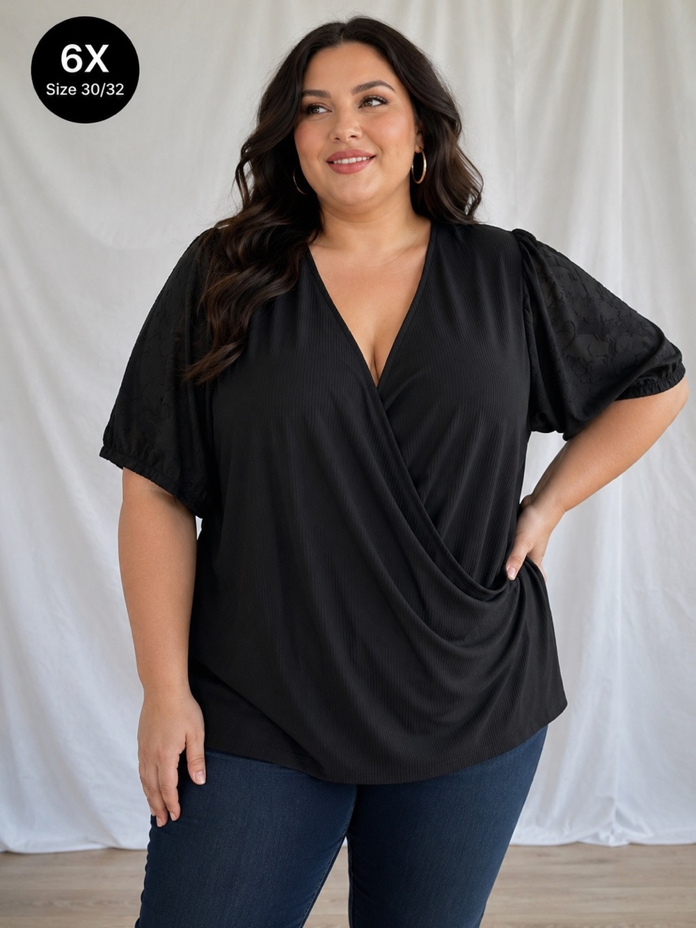Torrid Black Wrap Blouse with Dolman Sleeves